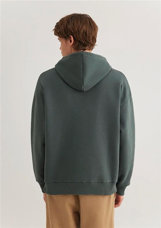 Mavı M067149-71598 Yosun Yesılı Erkek Mavı Logo Baskılı Kapusonlu Oversıze Sweatshırt