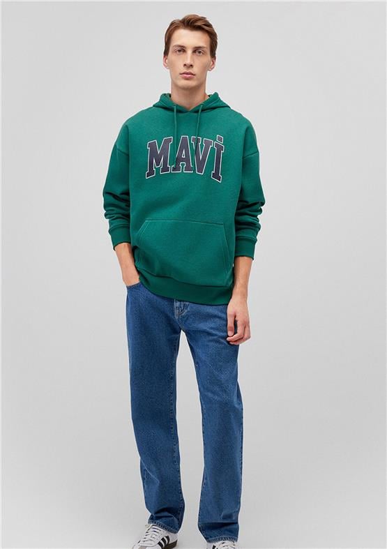 Mavi M067149-71874 Zümrüt Yeşil Erkek Oversize Kapuşonlu Logo Sweatshirt