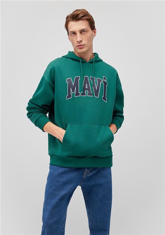 Mavi M067149-71874 Zümrüt Yeşil Erkek Oversize Kapuşonlu Logo Sweatshirt