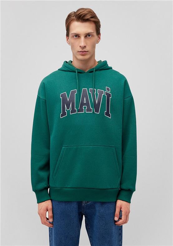 Mavi M067149-71874 Zümrüt Yeşil Erkek Oversize Kapuşonlu Logo Sweatshirt