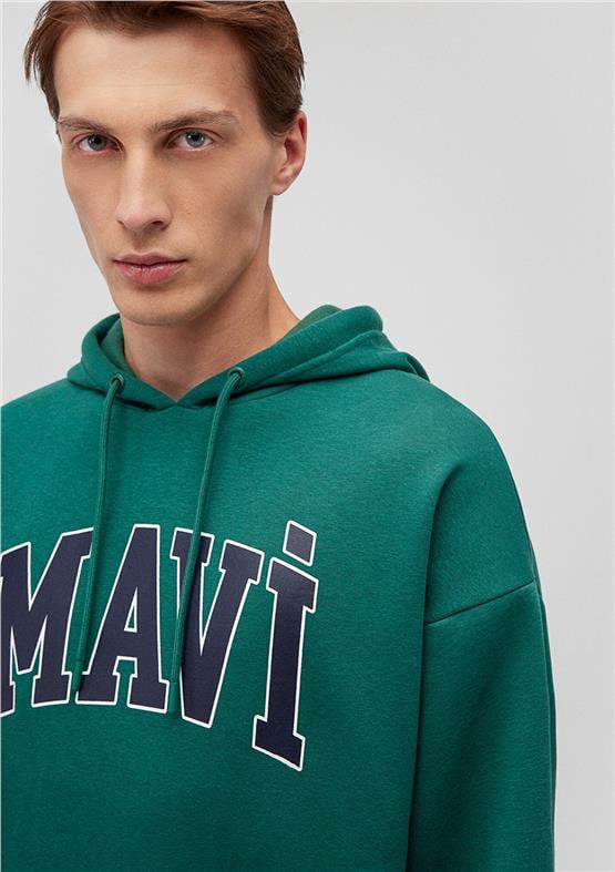 Mavi M067149-71874 Zümrüt Yeşil Erkek Oversize Kapuşonlu Logo Sweatshirt