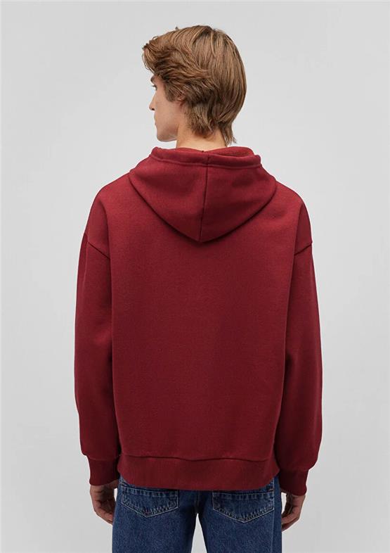 Mavı M067149-85493 Koyu Bordo Erkek Mavı Logo Baskılı Kapusonlu Oversıze Sweatshırt