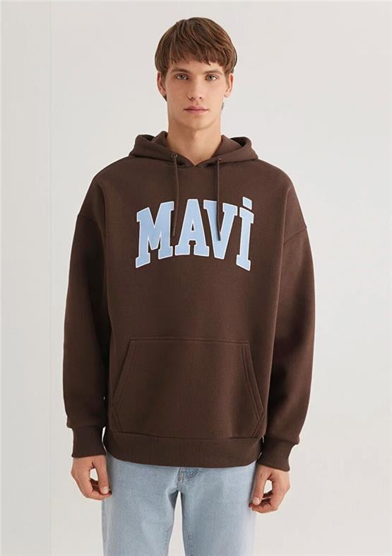 Mavı M067149-88067 Hot Fudge Erkek Mavı Logo Baskılı Kapusonlu Oversıze Sweatshırt
