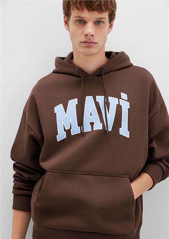Mavı M067149-88067 Hot Fudge Erkek Mavı Logo Baskılı Kapusonlu Oversıze Sweatshırt