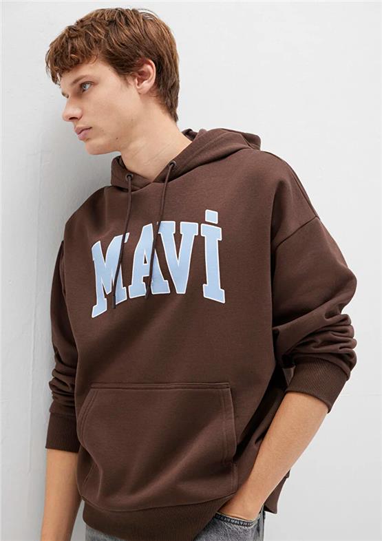 Mavı M067149-88067 Hot Fudge Erkek Mavı Logo Baskılı Kapusonlu Oversıze Sweatshırt