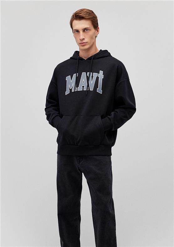 Mavi M067149-902 Siyah Erkek Oversize Kapuşonlu Logo Sweatshirt
