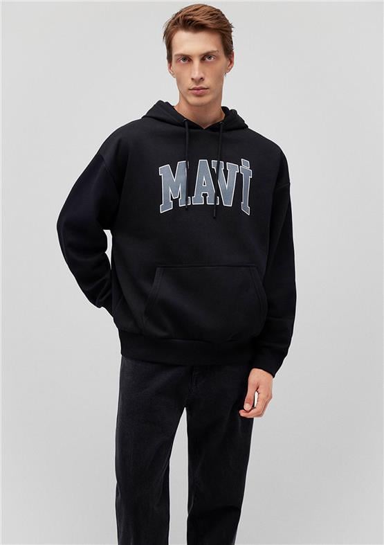 Mavi M067149-902 Siyah Erkek Oversize Kapuşonlu Logo Sweatshirt