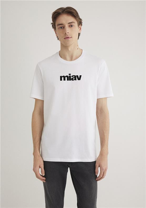 Mavı M067153-602 Beyaz Erkek Regular Mıav Baskılı T-Shırt