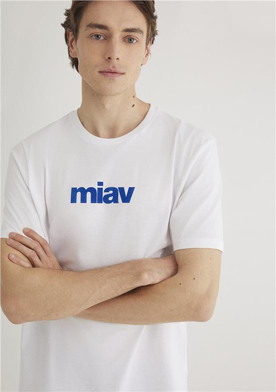 Mavi M067153-620 Beyaz Erkek Regular Mıav Baskılı T-Shirt