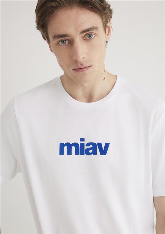 Mavi M067153-620 Beyaz Erkek Regular Mıav Baskılı T-Shirt