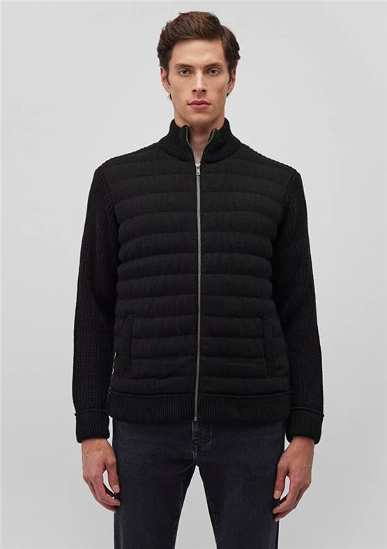 Mavı M070697-900 Sıyah Erkek Dar Kesım Tam Fermuarlı Trıko Sweatshırt