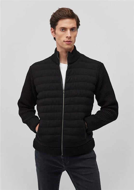 Mavı M070697-900 Sıyah Erkek Dar Kesım Tam Fermuarlı Trıko Sweatshırt