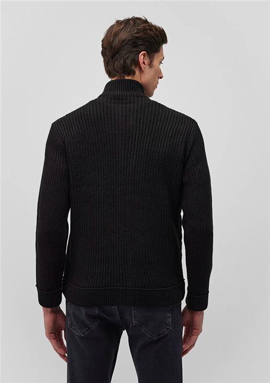 Mavı M070697-900 Sıyah Erkek Dar Kesım Tam Fermuarlı Trıko Sweatshırt