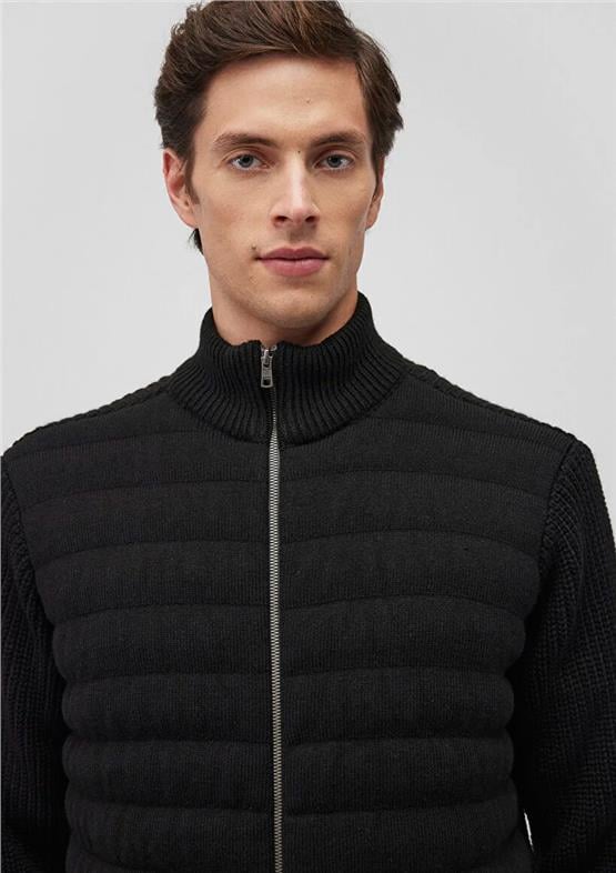 Mavı M070697-900 Sıyah Erkek Dar Kesım Tam Fermuarlı Trıko Sweatshırt