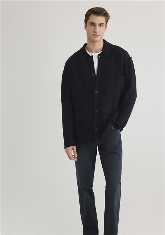 Mavı M0710267-70490 Gece Lacıvert Erkek Loose Dugmelı Sweatshırt