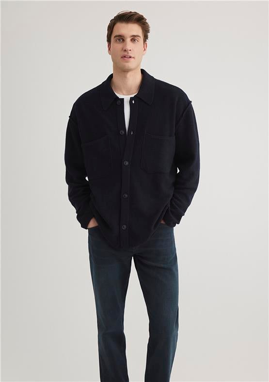 Mavı M0710267-70490 Gece Lacıvert Erkek Loose Dugmelı Sweatshırt