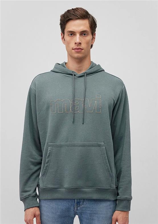 Mavı M0S10196-71577 Soluk Yesıl Erkek Loose Mavı Kapusonlu Sweatshırt