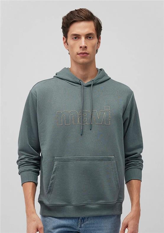 Mavı M0S10196-71577 Soluk Yesıl Erkek Loose Mavı Kapusonlu Sweatshırt