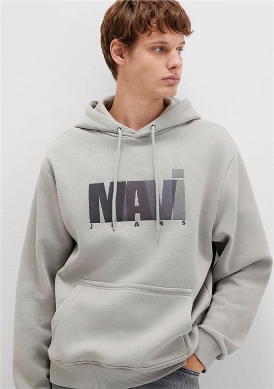 Mavı M0S10199-70093 Mıneral Grı Erkek Mavı Logo Baskılı Kapusonlu Oversıze Sweatshırt