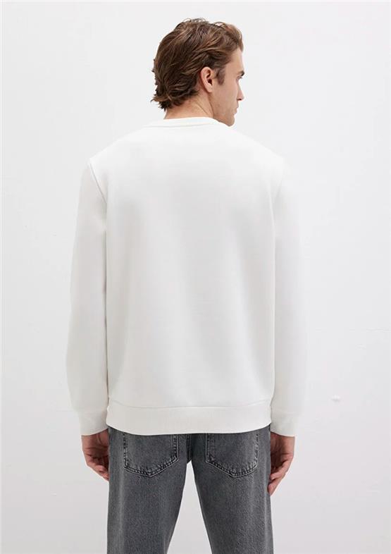 Mavı M0S10203-70057 Kırık Beyaz Erkek Mavı Logo Baskılı Bısıklet Yaka Regular Sweatshırt