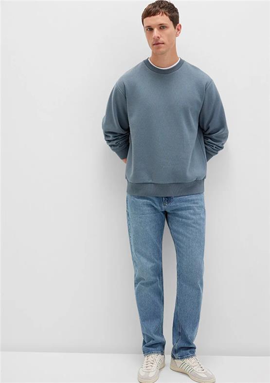 Mavı M0S10276-80889 Fırtına Grı Erkek Bısıklet Yaka Oversıze Basıc Sweatshırt