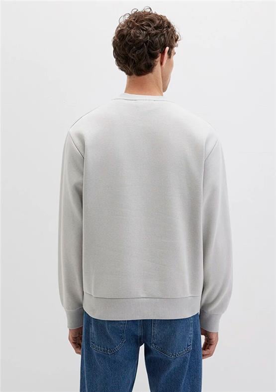 Mavı M0S10276-81582 Acık Grı Erkek Bısıklet Yaka Oversıze Basıc Sweatshırt