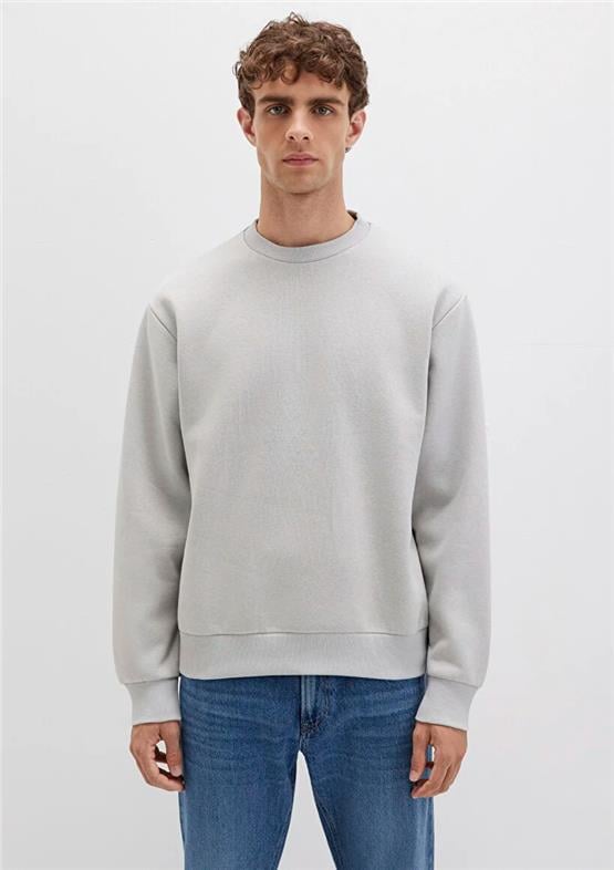 Mavı M0S10276-81582 Acık Grı Erkek Bısıklet Yaka Oversıze Basıc Sweatshırt