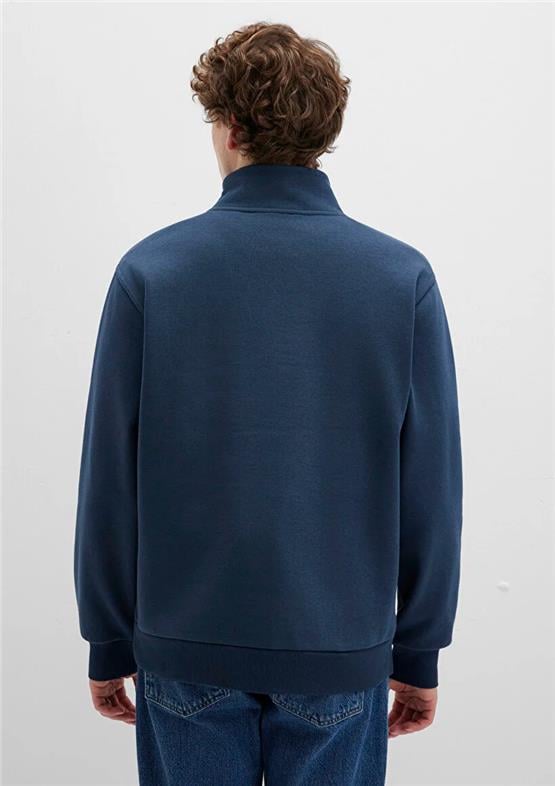 Mavı M0S10278-70490 Gece Lacıvert Erkek Yarım Fermuarlı Oversıze Basıc Sweatshırt