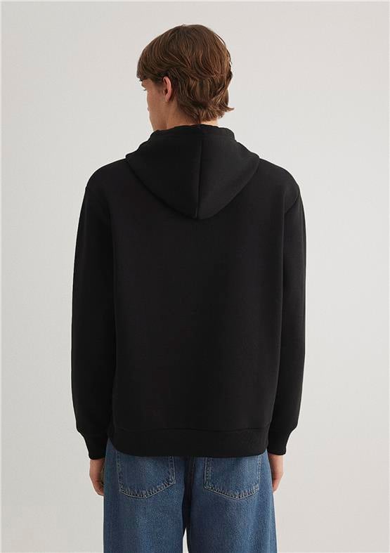 Mavı M0S10326-900 Sıyah Erkek Loose Mavı Logo Baskılı Kapusonlu Sweatshırt