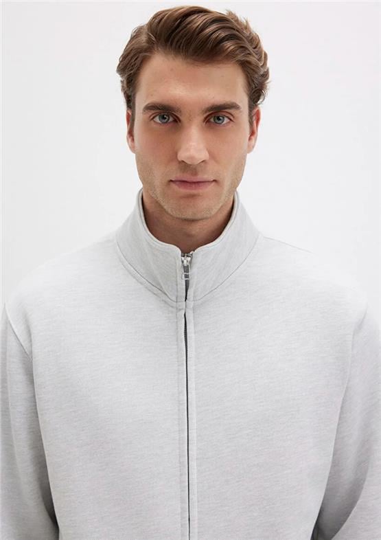 Mavı M0S10377-82498 Kar Melanj Erkek Modellı Tam Fermuarlı Oversıze Sweatshırt