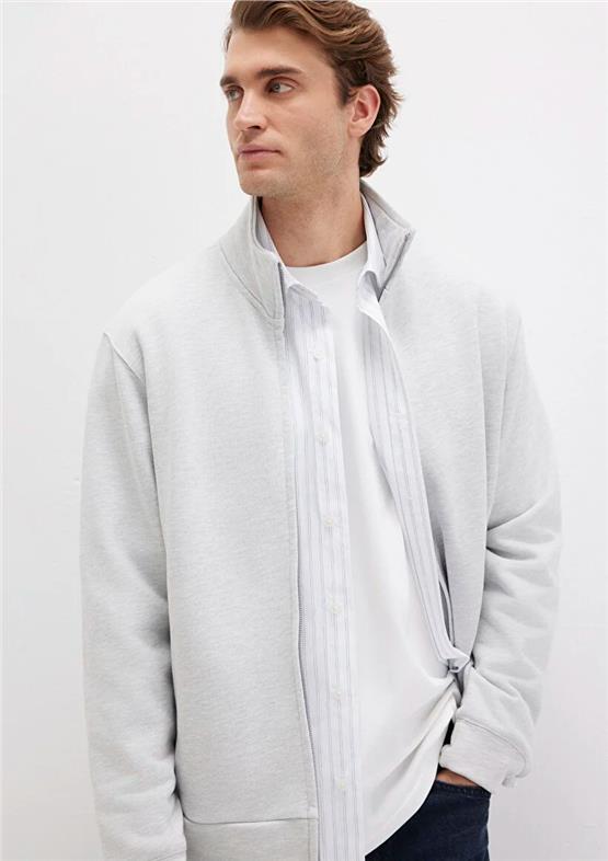 Mavı M0S10377-82498 Kar Melanj Erkek Modellı Tam Fermuarlı Oversıze Sweatshırt