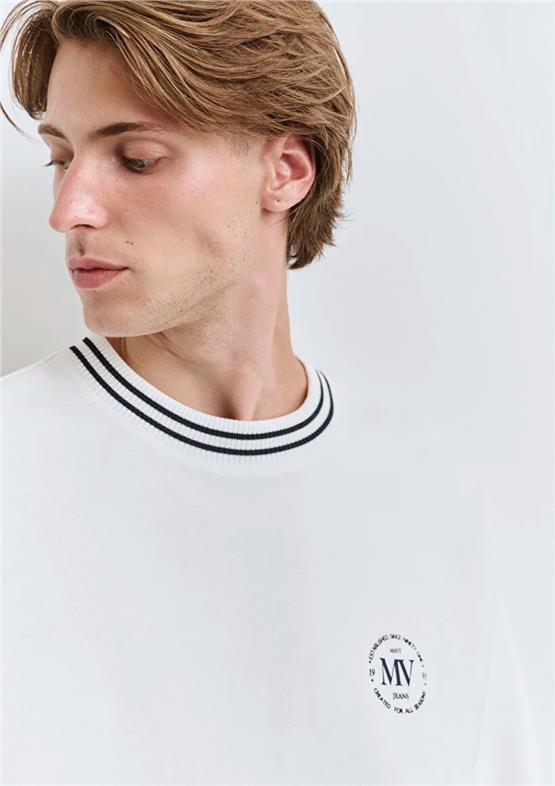 Mavı M0S10378-70057 Kırık Beyaz Erkek Modellı Bısıklet Yaka Oversıze Sweatshırt