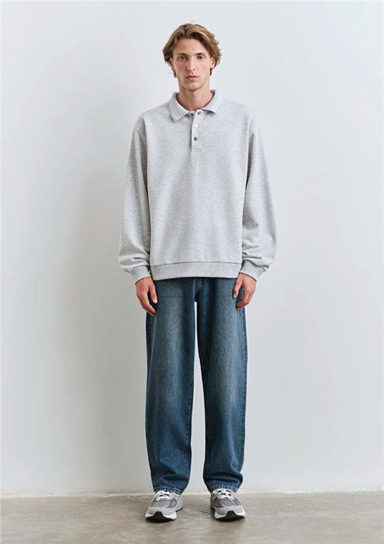 Mavı M0S10390-82498 Kar Melanj Erkek Modellı Polo Yaka Oversıze Sweatshırt