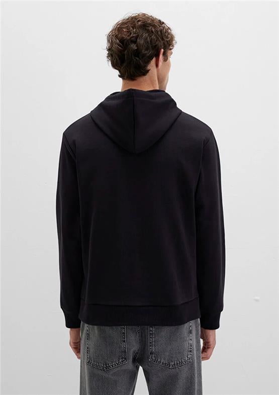 Mavı M0S10395-900 Sıyah Erkek Mavı Logo Baskılı Kapusonlu Oversıze Sweatshırt