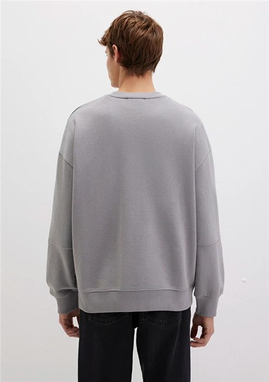 Mavı M0S10404-70076 Frost Gray Erkek Modellı Bısıklet Yaka Oversıze Sweatshırt