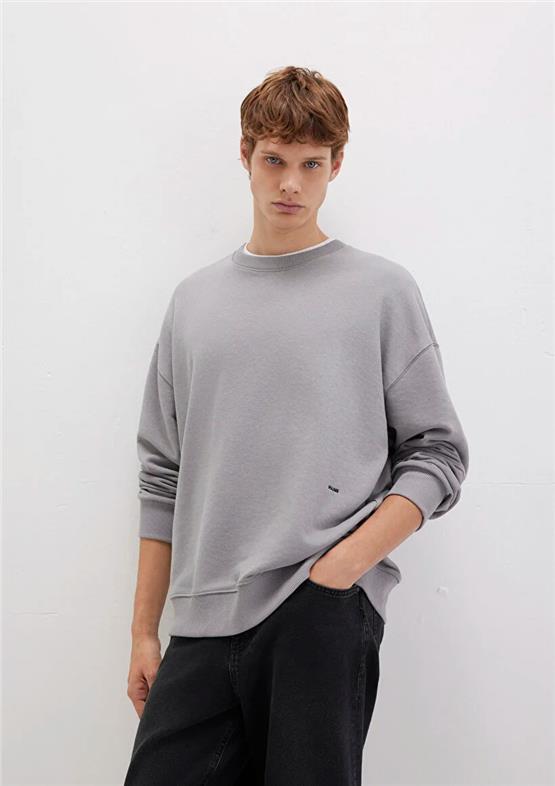 Mavı M0S10404-70076 Frost Gray Erkek Modellı Bısıklet Yaka Oversıze Sweatshırt