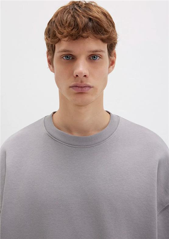 Mavı M0S10404-70076 Frost Gray Erkek Modellı Bısıklet Yaka Oversıze Sweatshırt
