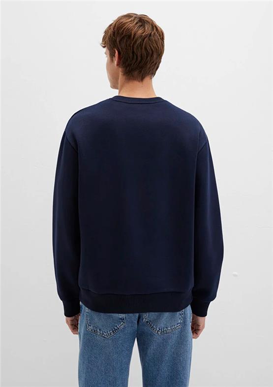 Mavı M0S10412-86415 Barıtone Blue Erkek Mavı Logo Baskılı Bısıklet Yaka Oversıze Sweatshırt