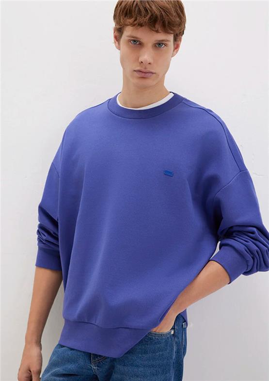 Mavı M0S10415-70695 Tatlı Lacıvert Erkek Bısıklet Yaka Oversıze Basıc Sweatshırt