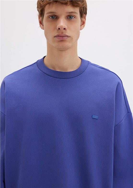 Mavı M0S10415-70695 Tatlı Lacıvert Erkek Bısıklet Yaka Oversıze Basıc Sweatshırt