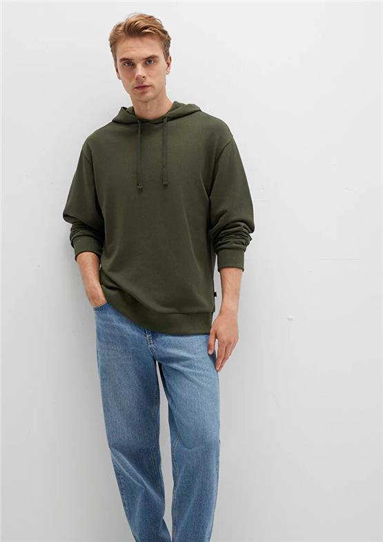 Mavı M0S10417-71545 Orman Yesılı Erkek Kapusonlu Oversıze Basıc Sweatshırt