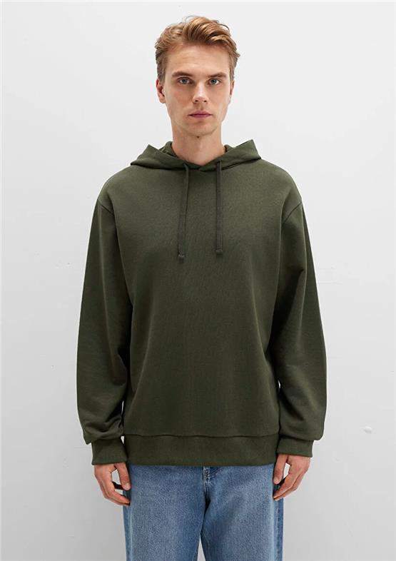 Mavı M0S10417-71545 Orman Yesılı Erkek Kapusonlu Oversıze Basıc Sweatshırt