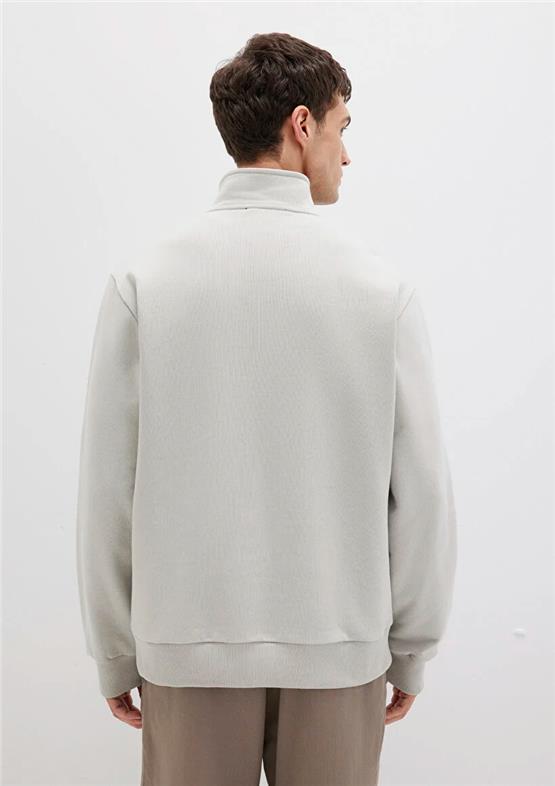 Mavı M0S10419-70074 Acık Grı Erkek Yarım Fermuarlı Oversıze Basıc Sweatshırt