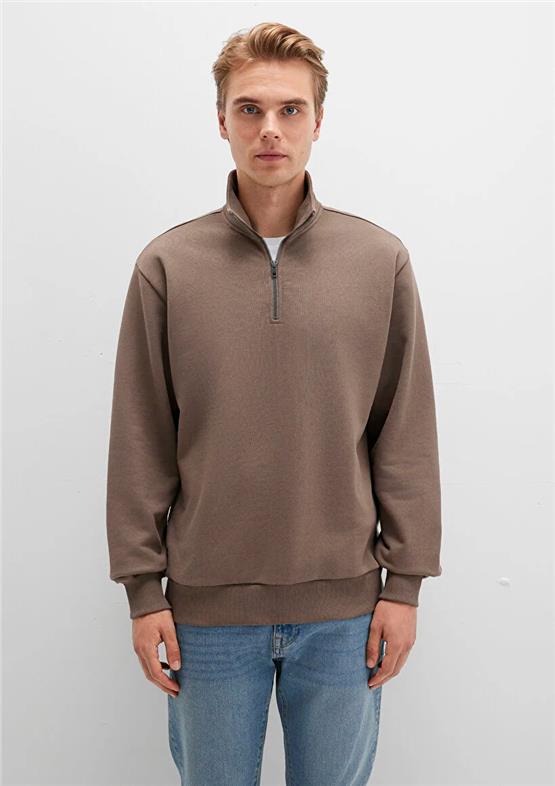 Mavı M0S10419-70380 Walnut Erkek Yarım Fermuarlı Oversıze Basıc Sweatshırt