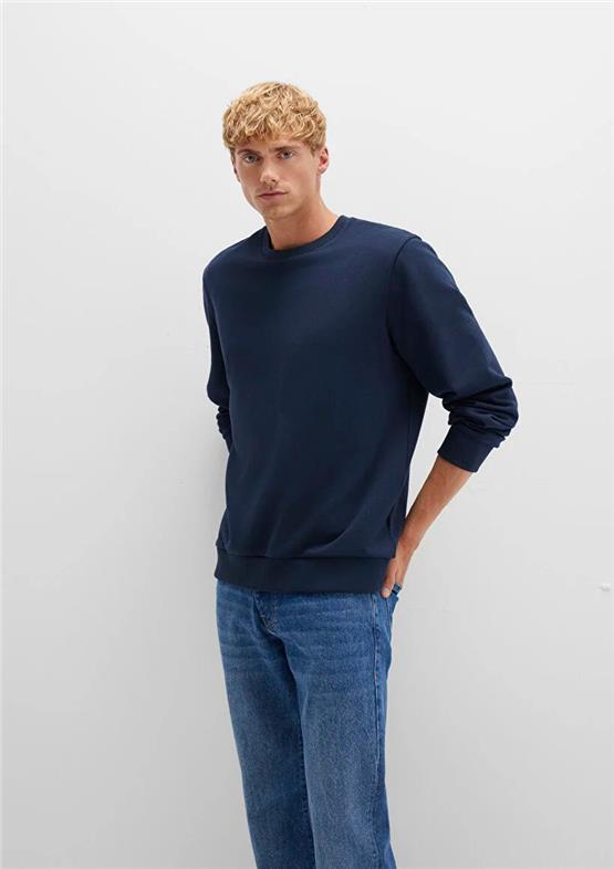 Mavı M0S10421-70490 Gece Lacıvert Erkek Bısıklet Yaka Regular Basıc Sweatshırt