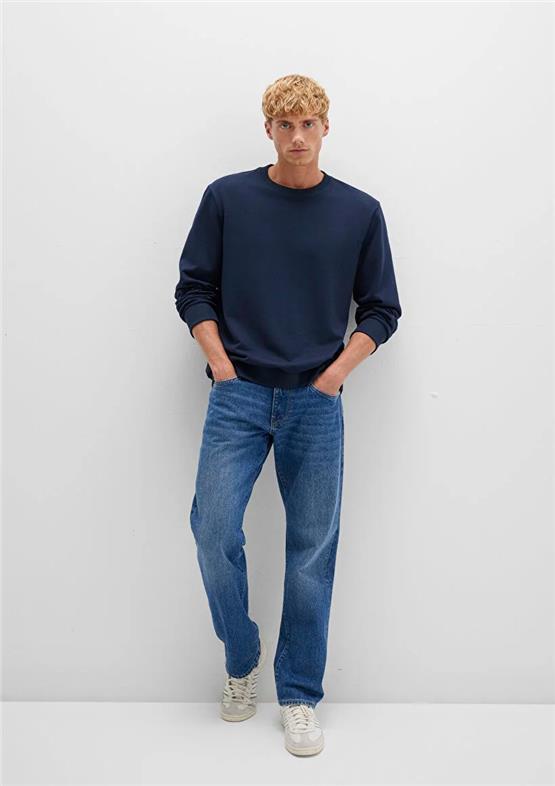 Mavı M0S10421-70490 Gece Lacıvert Erkek Bısıklet Yaka Regular Basıc Sweatshırt