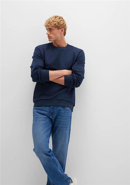 Mavı M0S10421-70490 Gece Lacıvert Erkek Bısıklet Yaka Regular Basıc Sweatshırt