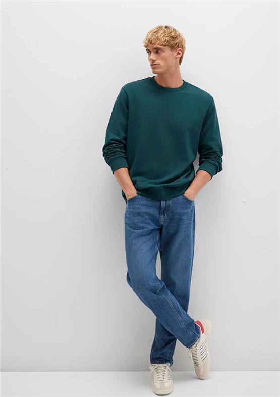 Mavı M0S10421-71929 Koyu Cam Yesılı Erkek Bısıklet Yaka Regular Basıc Sweatshırt