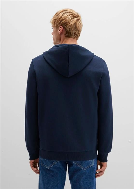 Mavı M0S10423-70490 Gece Lacıvert Erkek Kapusonlu Tam Fermuarlı Regular Basıc Sweatshırt