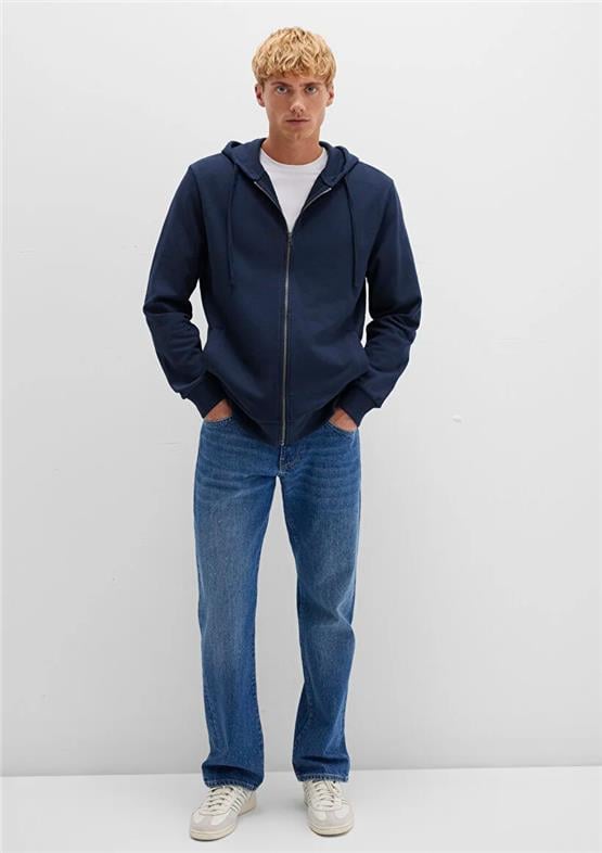 Mavı M0S10423-70490 Gece Lacıvert Erkek Kapusonlu Tam Fermuarlı Regular Basıc Sweatshırt